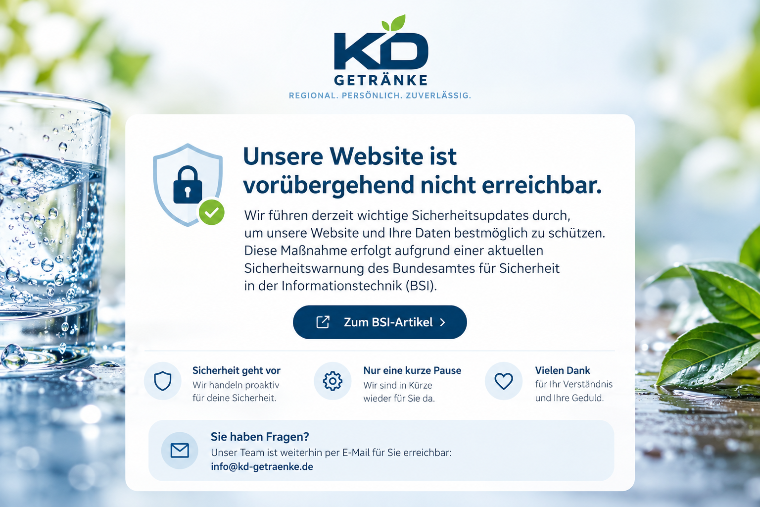 KD-Getränke – Wir sind vorübergehend offline
